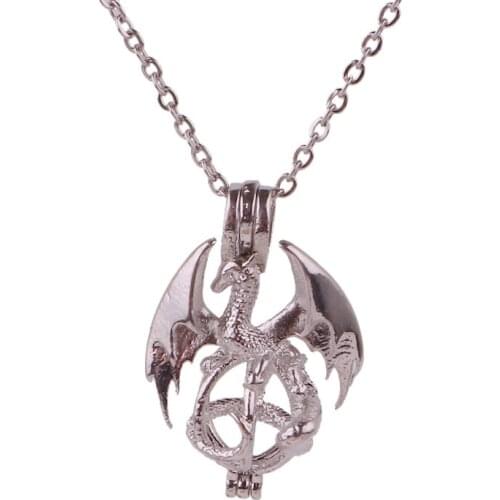 10pcs Copper big birds animals Beads Cage Essential Oil Diffuser Perfume Pearl Cage Locket necklace 45cm stainless steel chains