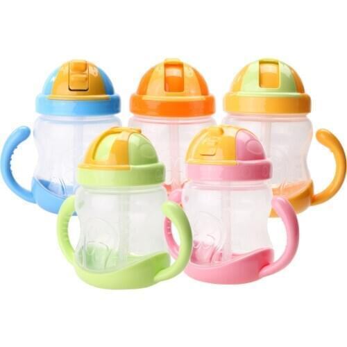 280ml Training Drinking Water Cups Straw Handle Feeding Bottles Baby Care Products Baby Feeding Bottle Cup Child Kids Silicone