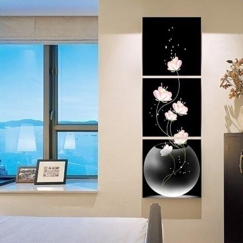 3Pcs Wall Painting Vertical Version Frameless Vase with Flowers Nice Gift Porch Corridor Accessories Non-woven Home Decor
