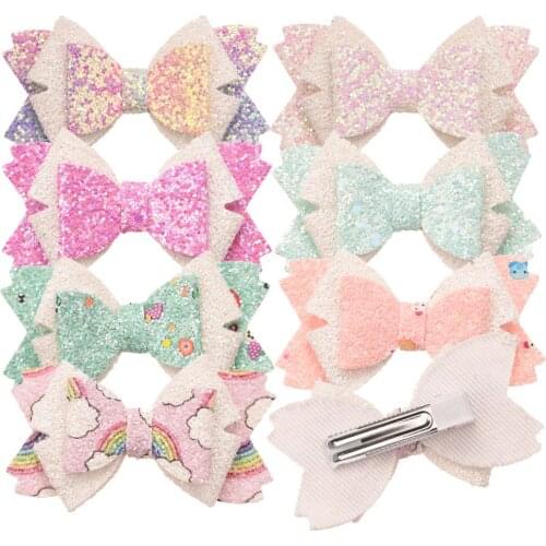 4PCS 3.4inch Glitter Hair bows Colorful Rainbow Bowknot Hair Accessories for Girls Baby Kids Bows Boutique Hairclip Barrettes