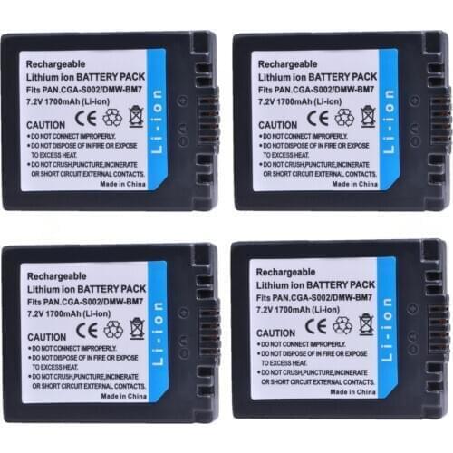 4Pcs CGA-S002 DMW-BM7 CGAS002 Battery for Panasonic CGA S002 CGA-S002A CGA-S002E DMC-FZ1 DMC-FZ2 DMC-FZ3 DMC FZ4 FZ5 FZ10 FZ15