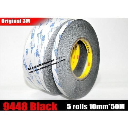 5 rolls (10mm*50Meters) High Bond 3M 9448 Black Double Adhesive Tape for ipad, mini pad Tablet Android phone Camera Screen LCD