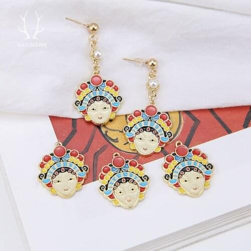 6pcs Alloy Drop Oil Peking Opera Hua Dan Face Avatar Pendant Earrings For Women Material Handmade Ear Jewelry Accessories