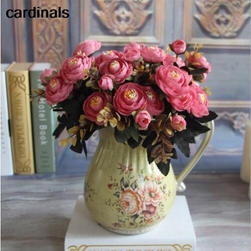 9 heads/1 bundle Artificial Silk Tea Roses Flower Bride Bouquet For Christmas Home Wedding Decoration Cheap Fake Flowers Plants
