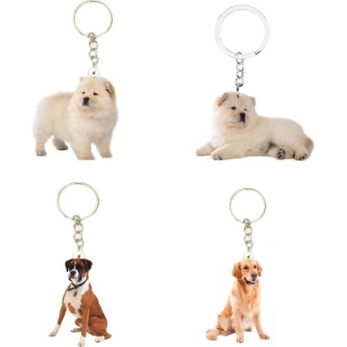 Dog 4pcs/lot Acrylic Cute Sit Chowchow Keyring Cute Charm Keychains on The Backpack Men Key Chain Ring Boyfriend Gifts for Women