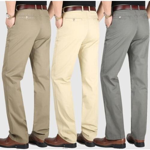 2021 Mens Spring and Summer New Casual Pants Youth Summer Thin Cotton Non-Ironing High Waist Straight Trousers