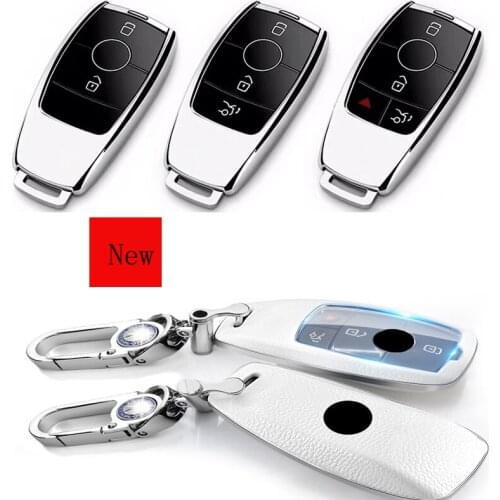 Galvanized Alloy & Leather Car Smart Key Case Cover for Mercedes-Benz C-Class C260L E-Class E300L E200L GLC A200 S-Class