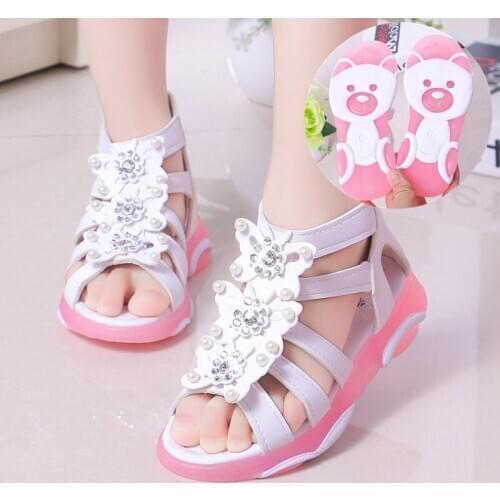 New Summer Girls Sandals Toddler Baby Girl Beach Sandals Floral Sweet Soft Leather Kids Shoes Children Princess Sandals Student