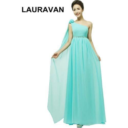 Long semi formal modest fashion ladies beauty womens one shoulder mint blue chiffon prom party dresses 2020 girls dress gown