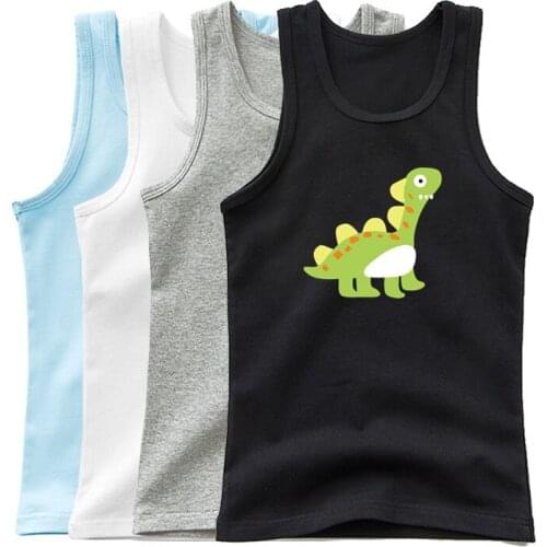 Boys Cartoon Dinosaur Birthday Shirt Kids Dino Print Sleeveless TShirt Children Dinosaur Undershirt