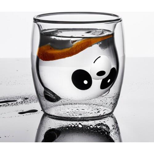 Double-layer Glass Korean Cartoon Bear Transparent Round Wine Beer Tea Cup Water Ware Home Kitchen Decoration Bar Supplies