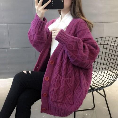 Spring Autumn Women Sweaters Cardigan Fashion Solid Single Breasted Pocket Casual Lazy Wind Korean Style Simple Chic Ladies Coat