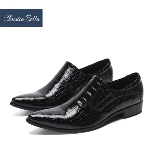 Christia Bella Plus Size Genuine Leather Men Business Shoes Pointed Toe Male Formal Shoes Fashion Wedding Leather Shoes Black
