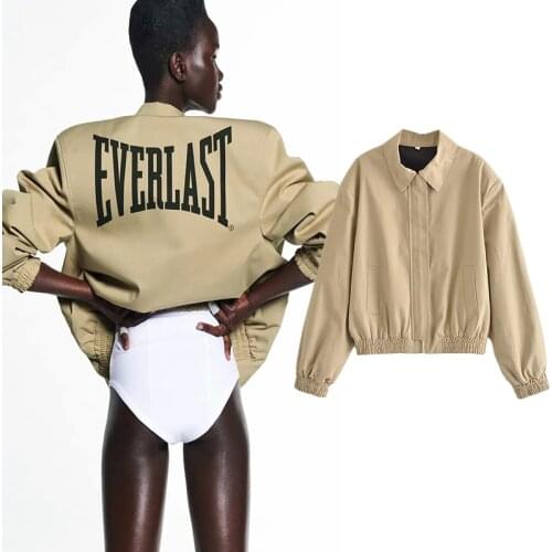 TRAF Autumn 2021 Office Za Bomber Jacket Women Fashion Goth letter Outwear Parkas Femme Warm Zipper Pockets Chaqueta Mujer Coat