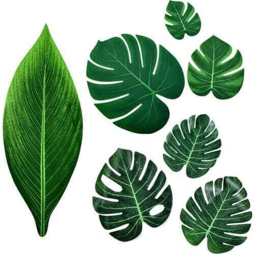 12pcs Artificial Palm Leaves Hawaiian Party Decorations Tropical Summer Flamingo Party Hawaii Luau Theme Party Decor for Home