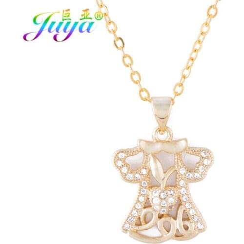 Ali Moda Fashion Jewelry Necklace Gold /Rose Gold Pave Zircon Heart Dress Mom Pendant Necklace For Women Girl Gift Jewelry