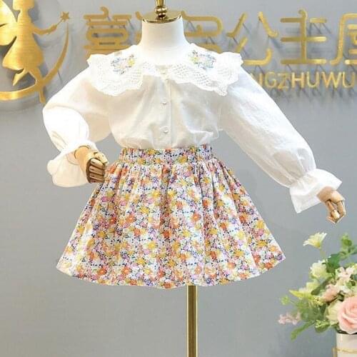 Fashion Girls Princess 2pcs Clothes Set Baby Kids Children Autumn Long Sleeve Shirt Tops+ Flora Skirt Suits Sweet Outfit S12971
