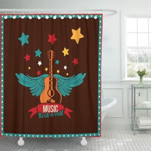 Music Rock Guitar Wings Shower Curtain with Hooks Waterproof Bathroom Digital Print Decorative 180*200 Hanging Screen Cover Set
