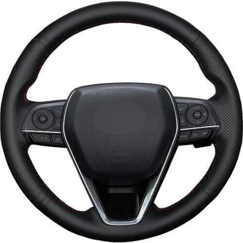 Car Steering Wheel Cover Black Genuine Leather For Toyota Avalon Camry 2018-2019 Crown 2018-2019 Corolla 2018-2020 RAV4 2019