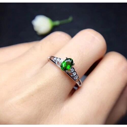 Natural green diopside Ring Natural gemstone ring S925 sterling silver trendy Elegant wave geometry women girl party Jewelry