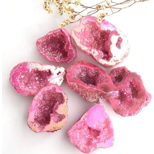 Aura agate geode natural stone mineral crystals healing gemstones reiki jewelry home decoration