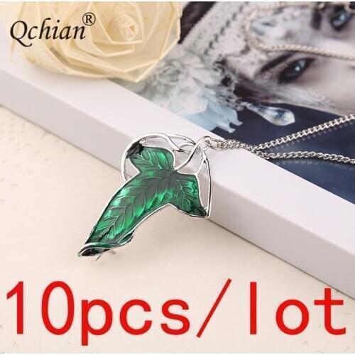 10pcs/lot Elf Prince Princess Green Leaf Pin Zinc Alloy Necklace Cosplay Party Jewelry Beautiful Pendant Gift for Women