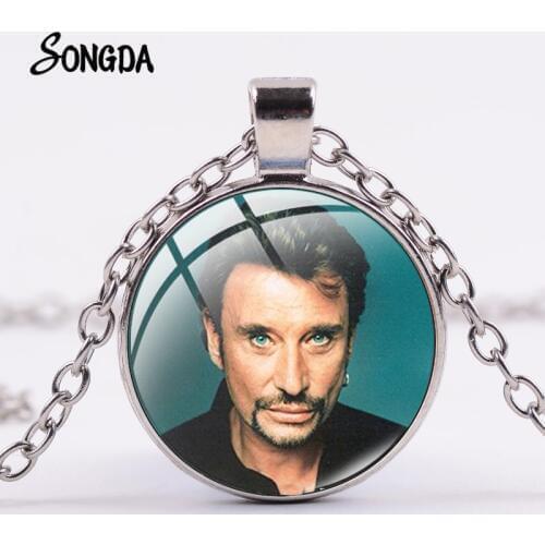 Hot Rock French Star Johnny Hallyday Necklace Musician Singer Art Photo Glass Crystal Pendant Charm Jewelry for Women Men