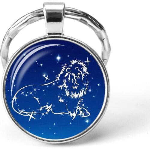 Birthday Gift Cute Cabochon Zodiac Signs Keyrings 12 Constellation Jewelry Scorpio Sagittarius Capricorn Aquarius Bag Pendant