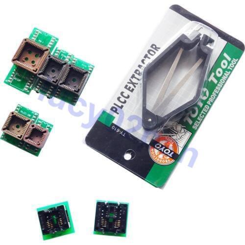 PLCC+SOP8-DIP8 IC Socket+IC extractor,7PCS Programmer Adapters Kit for TNM5000 /TL866 /Wellon /SOFI /USB Willem EPROM programmer