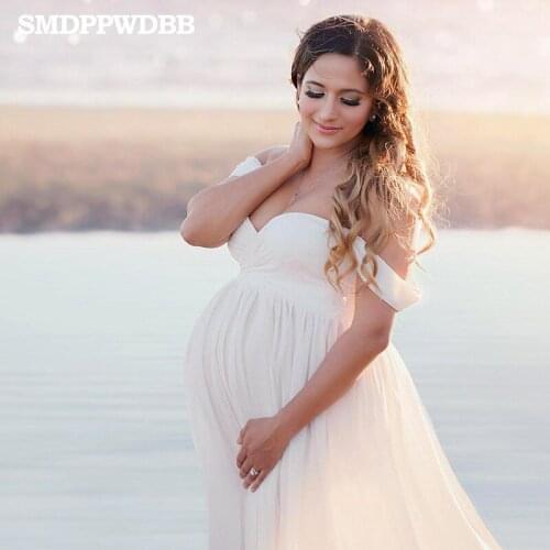 Maternity Photography Props Slit Open Front Maternity Gown Off Shoulder Pregnant Shoot Maternity Dresses for Photo Shoot