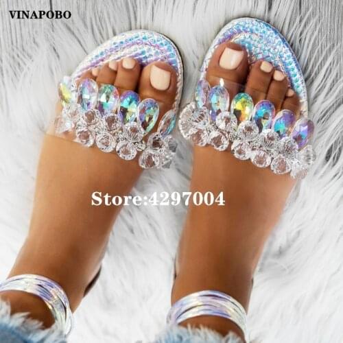 Sexy flat sandels for women Summer Rhinestone Strap women sandals Casual Non-slip Beach Womens Sandals sandalias mujer 2021