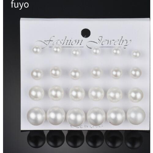 Hot 12 pairs/set White Simulated Pearl Earrings Set For Women Wedding Bride Ball Stud Earrings Bijouteria brincos Bijoux Jewelry