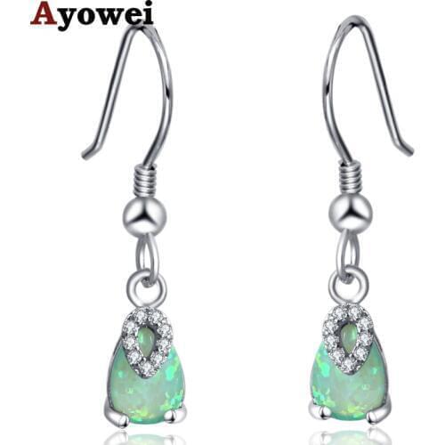 Ayowei Water drops gift for For women green fire opal silver drop earrings 925 stamped fashion jewelry OE766A