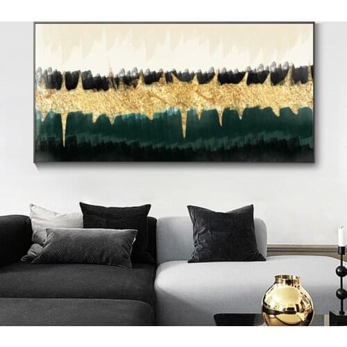 Nordic Abstract Golden Green Canvas Painting Poster Modern Wall Art Pictures for Living Room Green Gold Print Home Decoration