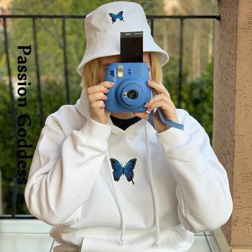 Women Butterfly Embroidery Hoodies Sweatshirts Long Sleeve Oversized Hoodie Pullovers Streetwear Loose Sweatshirt Autumn Winter