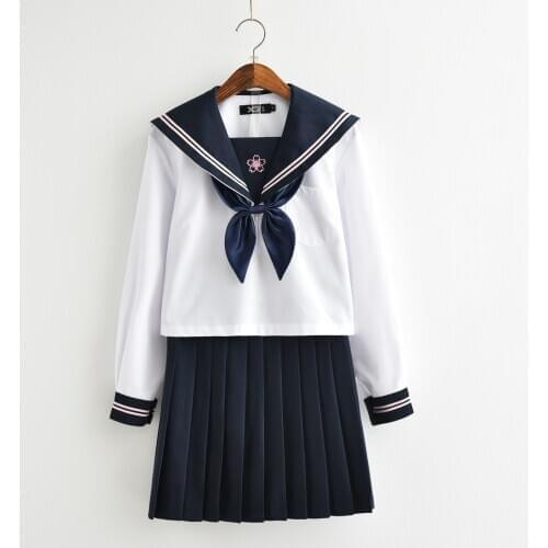 Long Sleeve Uniform Japanese High School Uniforms for Girls Sailor Pleated Skirt JK Sets Uniformes Estudiantes Saia Colegial