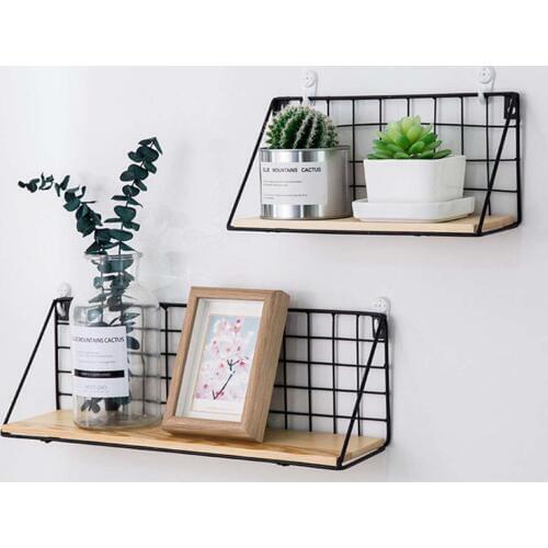 Iron Hanging Small Shelves Storage Racks Modern Bird Shelf Wooden Board Retro Style Decor Simple Wall Wall Book Display Shelves