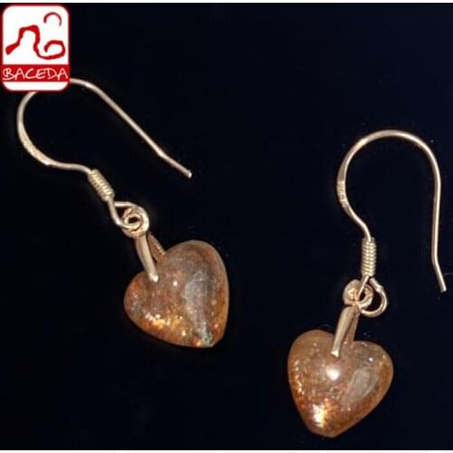 Baceda Strengthen intuition Natural Stone Labradorite Golden Strawberry Quartz Heart Shapes Dangling Earrings women Silver s925