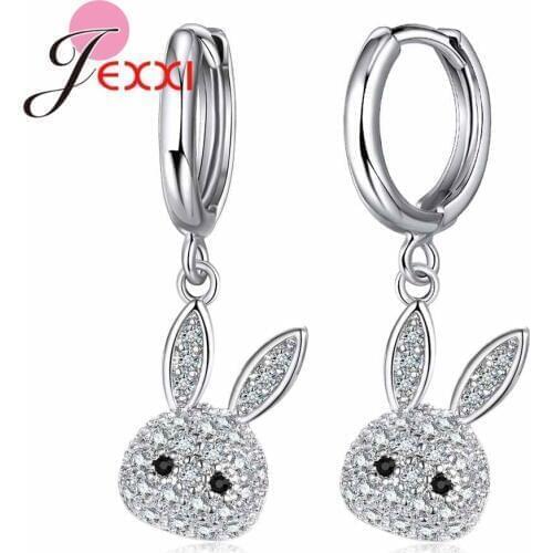Lovely Rabbit Design Clear Crystal Accessory For Girl Engagement Party Fashion 925 Sterling Silver For Women Wedding