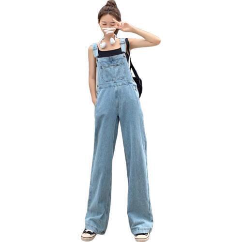 Women Casual Denim Jumpsuits Fashion Back Ziper Split Flare Romper Overall Jeans Jumpsuits Antumn Female Blue Denim Playsuit