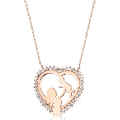 Mai Silver Women 925 Heart Mother Child Necklace