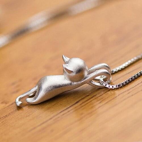 Women Necklace Cute Shiny Side Dull Polish Hanging Cat Pendant Choker Jewelry