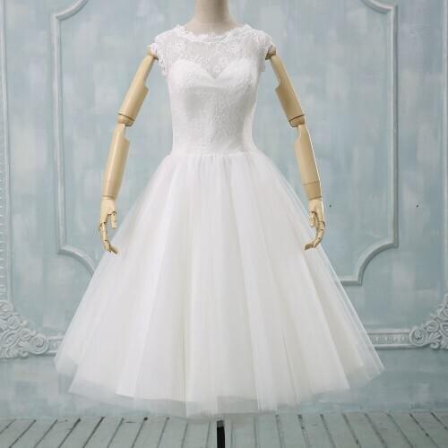 Ivory Tea-Length Lace Beach Wedding Gown Bridal Dress A-Line Cap Sleeve Vestidos de novia Custom