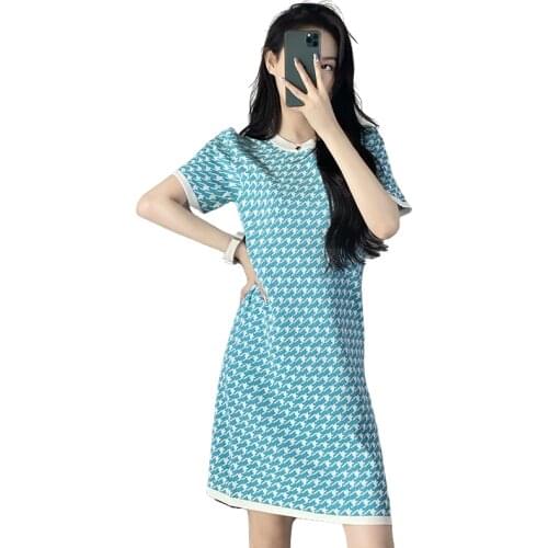 Korean Style Knit Sweater Dress Women Short Sleeve Vintage Dress Spring Summer Knitted Bodycon Dresses High Quality Robe Femme