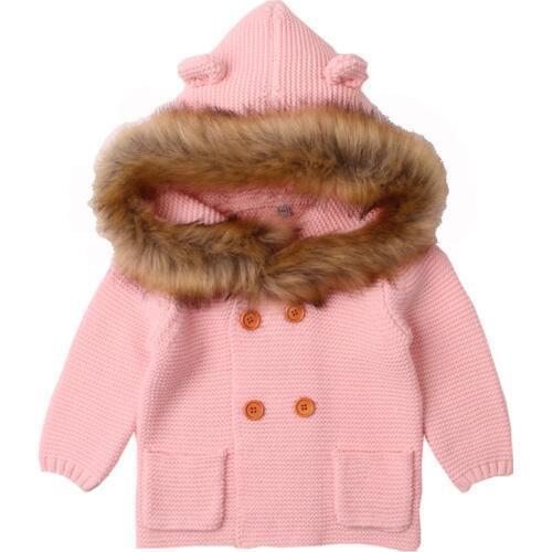 Newborn Baby Winter Warm Sweater Fur Hood Detachable Infant Boys girls cardigan santa sweater Cardigan Fall Outwear 6M-24M