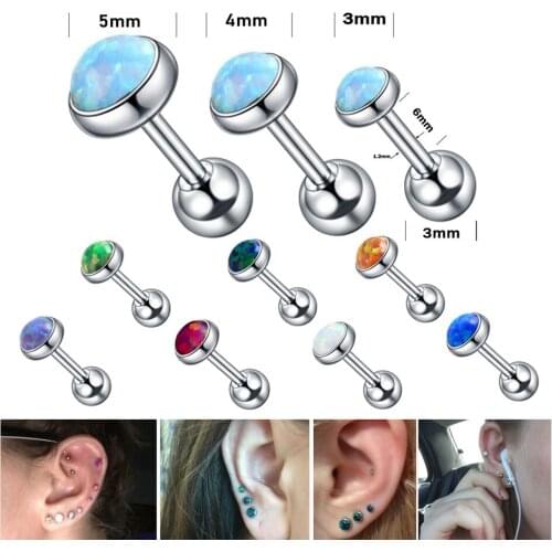1PC Fashion Screw Stud Earrings Stainless Steel Ear Studs Multiple Sizes Stone Tragus Cartilage Earrings Piercing Jewelry