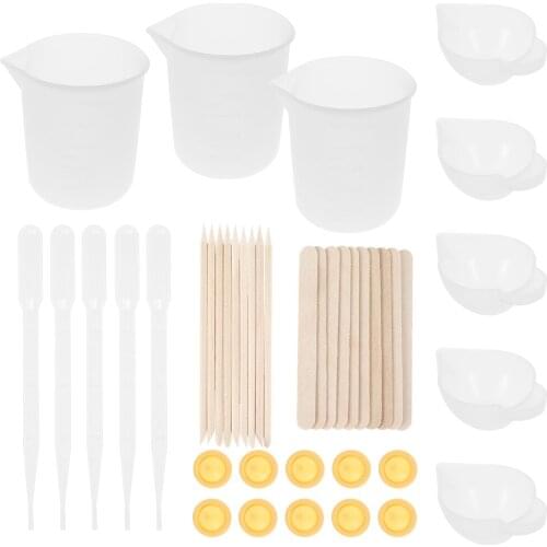 43pcs DIY Mixing Epoxy Resin Measuring Cups Sticks Kit Reusable Silicone Resin Casting Crafting Pieces Jewelry Making Tool