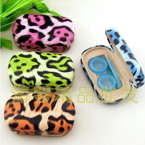 5pcs High quality DIY Fashion beautiful Leopard print Contact lens case Rectangular With mirror Nursing box Multicolor mixed