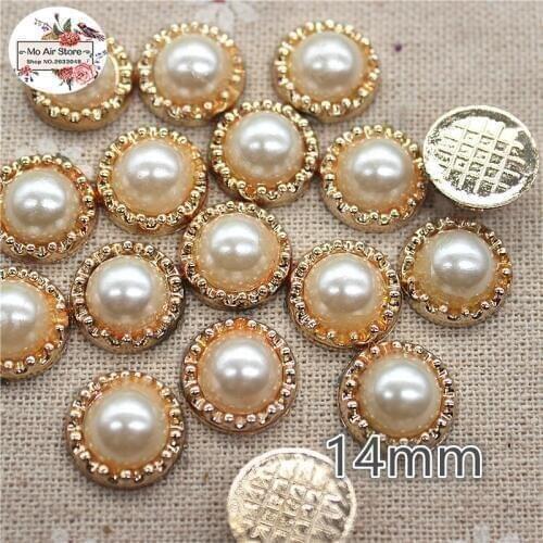 50pcs 14mm golden flower pearl plastic flatback button decoration sewing craft scrapbook accessories