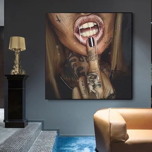 Abstract Cool Sexy Girl Canvas Painting Wear Glasses Sex Women Portrait Posters Print Wall Art Picture Cuadros Living Room Decor